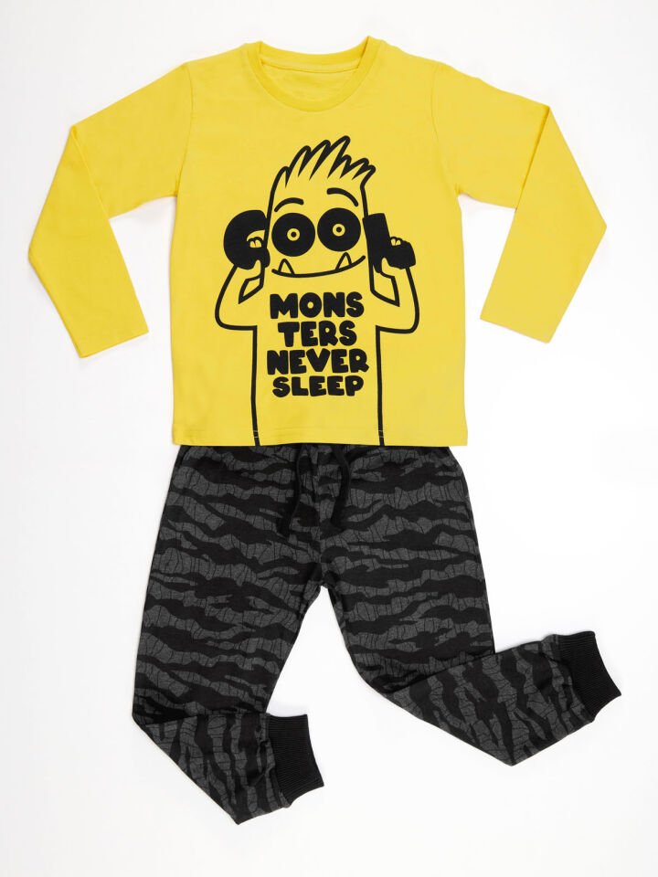 Uykusuz Erkek Çocuk T-shirt Pantolon Takım 5 Y - Siyah, Sarı