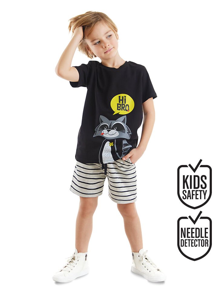 Rakun Erkek Çocuk T-shirt Şort Takım 6 Y - Siyah, Gri