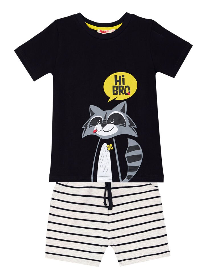 Rakun Erkek Çocuk T-shirt Şort Takım 6 Y - Siyah, Gri