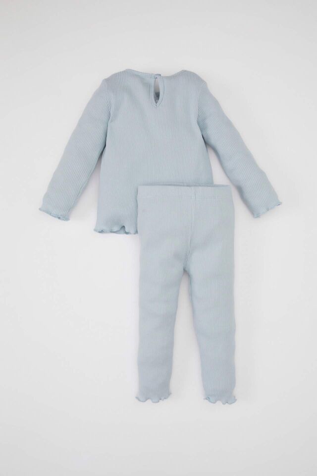 Kız Bebek 2'li Takım Çiçekli Fitilli Kaşkorse Uzun Kollu Tişört Üst Beli Lastikli Alt