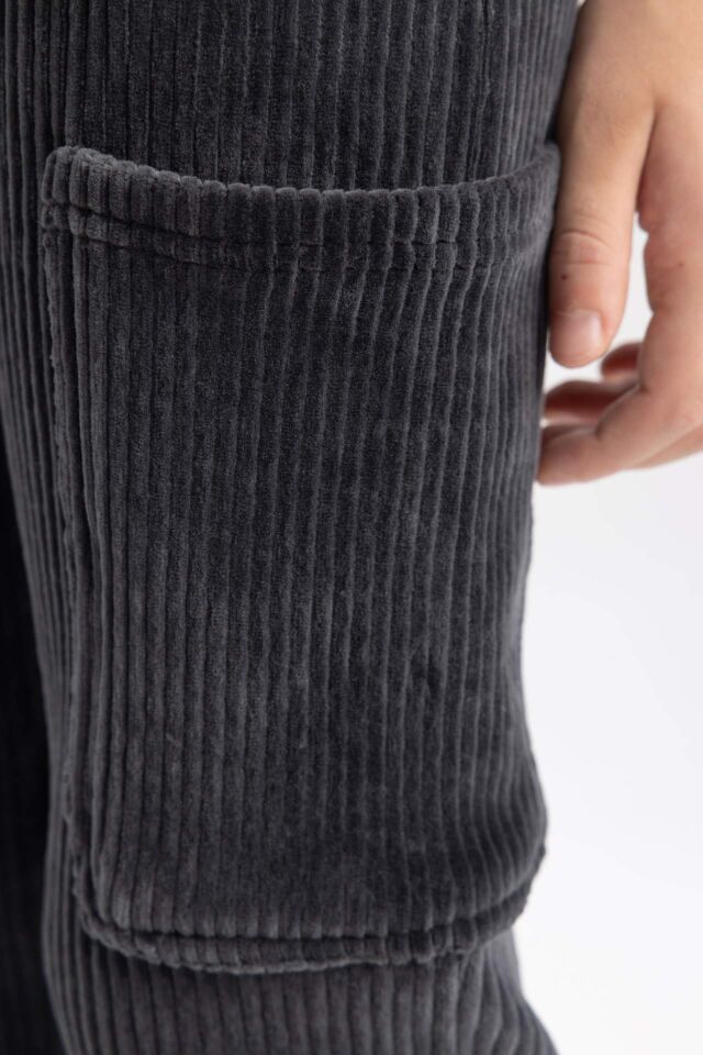 Erkek Çocuk Kargo Fit Standart Paça Fitilli Kadife Pantolon