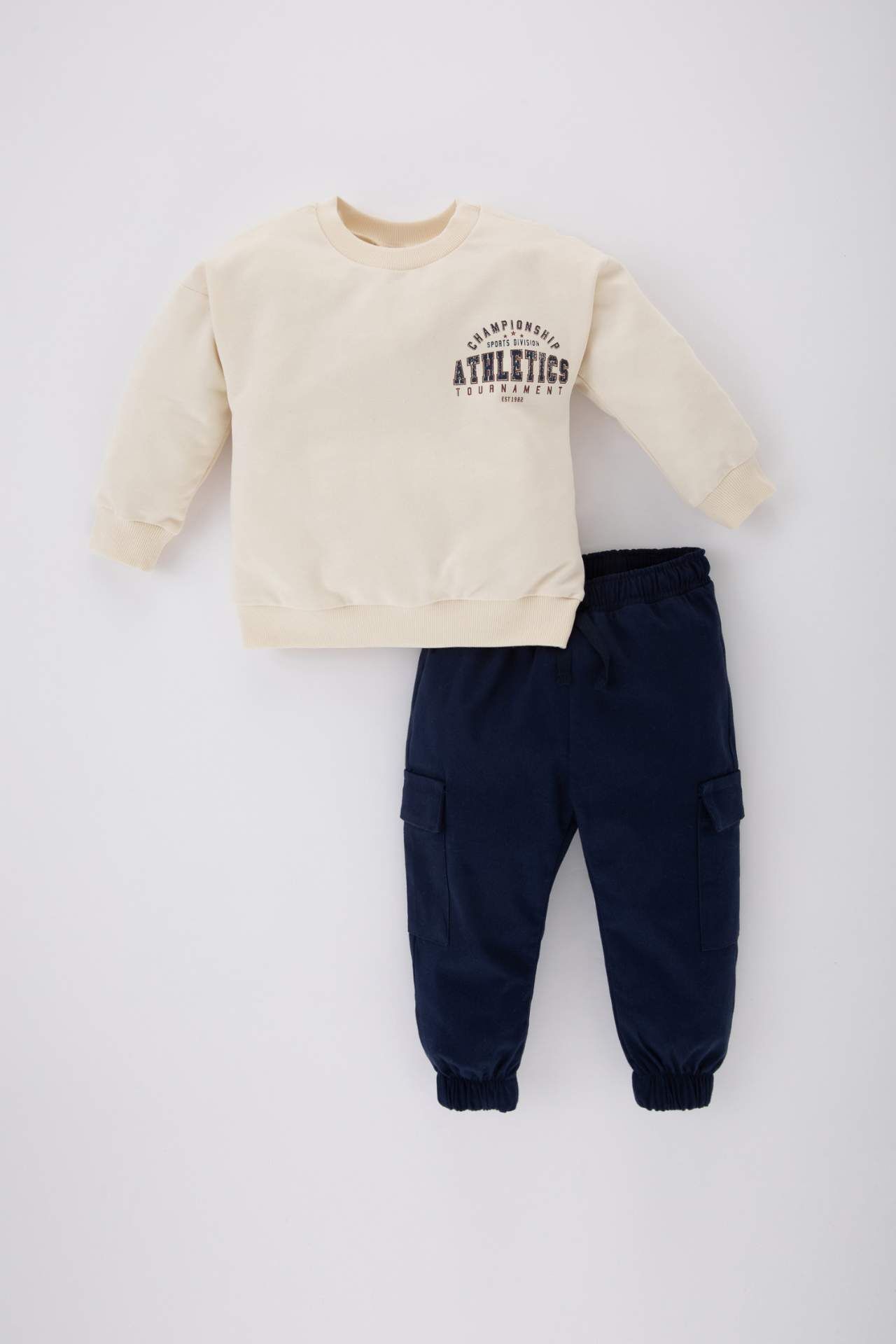 Erkek Bebek 2'li Takım Bisiklet Yaka Baskılı Sweatshirt Beli Lastikli Eşofman Altı