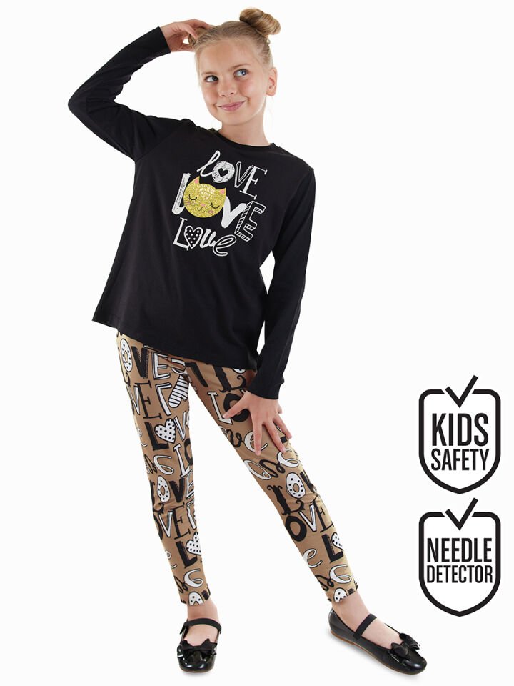 Love Kız Çocuk T-shirt Tayt Takım 9 Y - Siyah