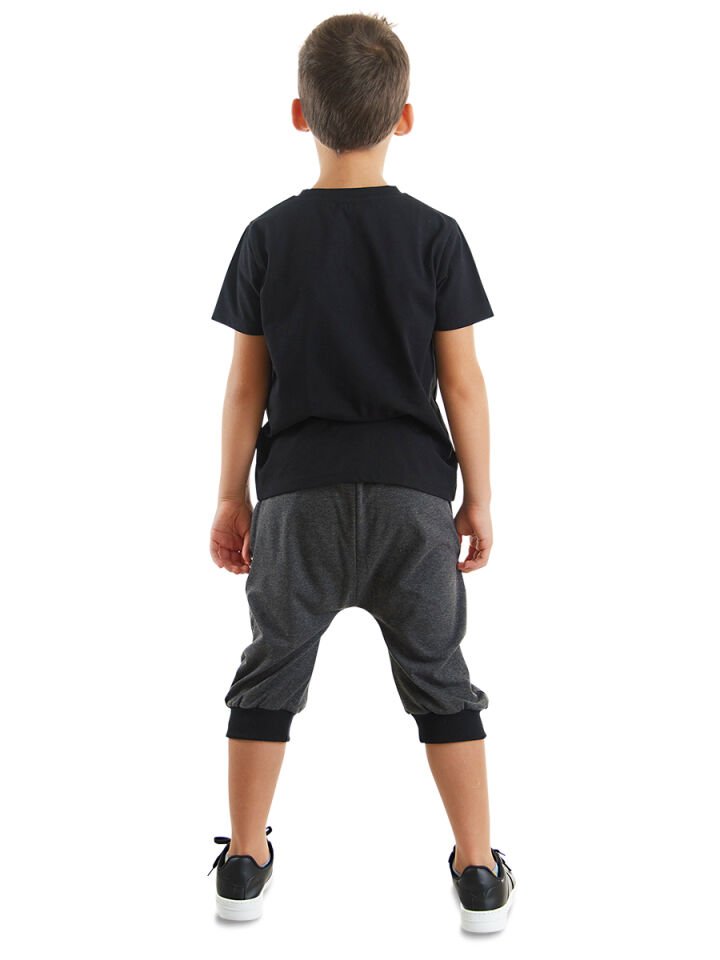 Uzay Roketi Erkek Çocuk T-shirt Kapri Şort Takım 5 Y - Siyah, Antresit