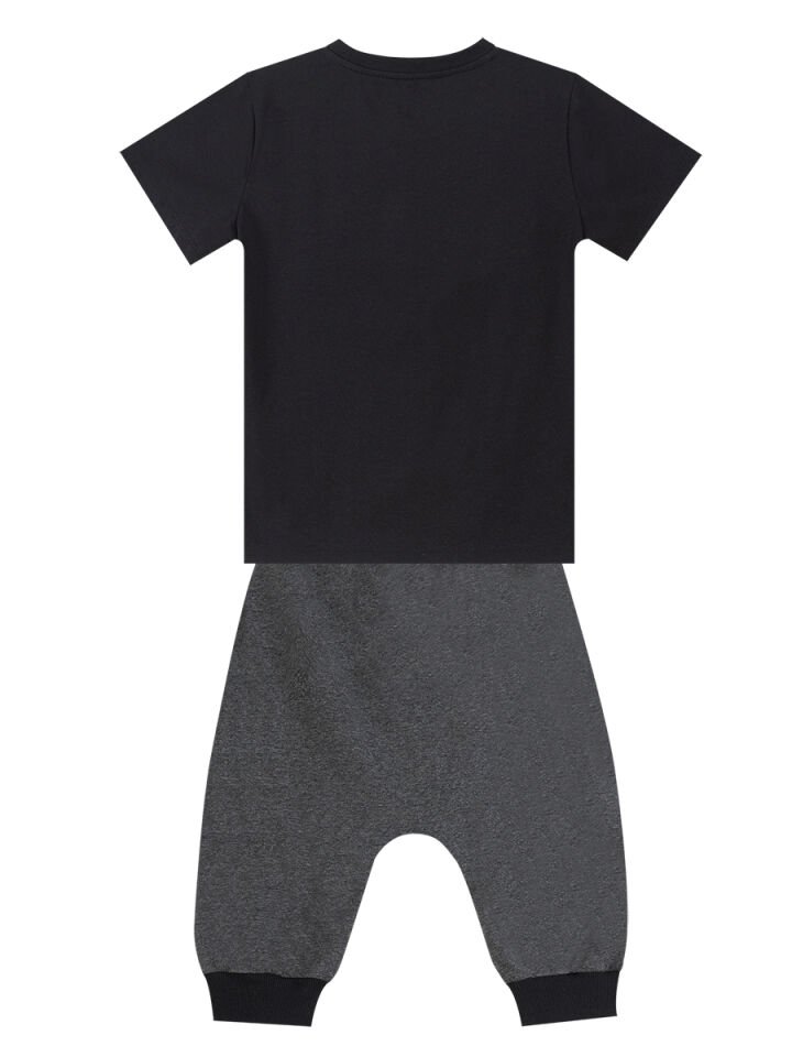 Uzay Roketi Erkek Çocuk T-shirt Kapri Şort Takım 5 Y - Siyah, Antresit
