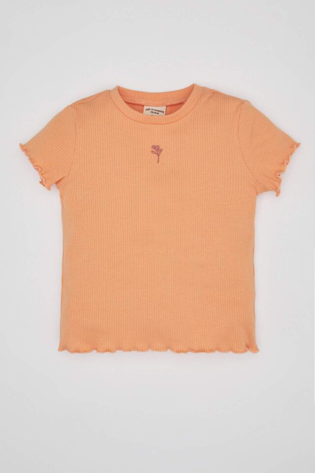 Kız Bebek Çiçekli Fitilli Kaşkorse Kısa Kollu Tişört