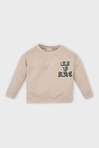 Erkek Bebek Bisiklet Yaka Sırt Baskılı İçi Yumuşak Tüylü Sweatshirt
