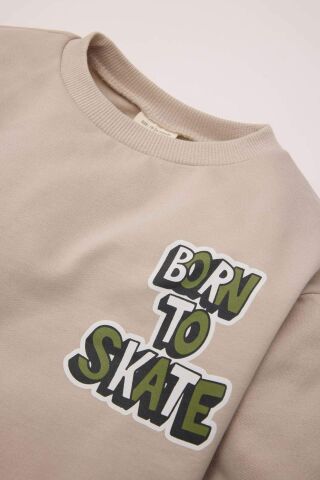Erkek Bebek Bisiklet Yaka Sırt Baskılı İçi Yumuşak Tüylü Sweatshirt