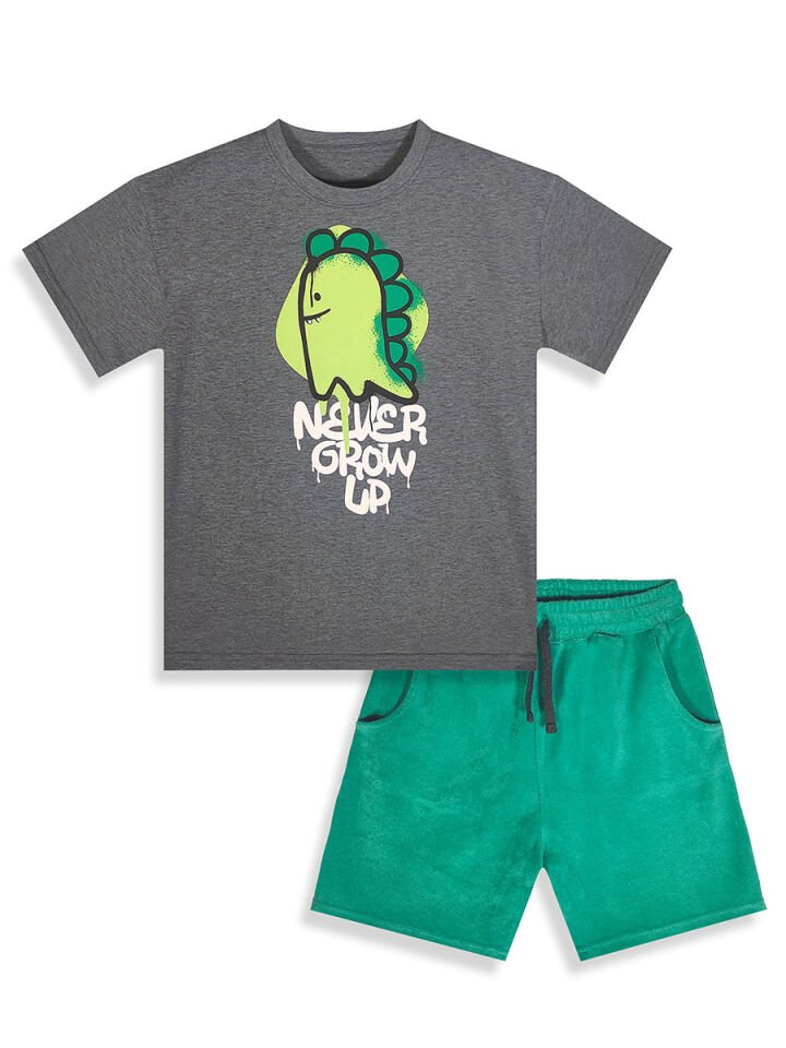 Dino Spray Erkek Çocuk T-shirt Şort Takım 8Y - Yeşil
