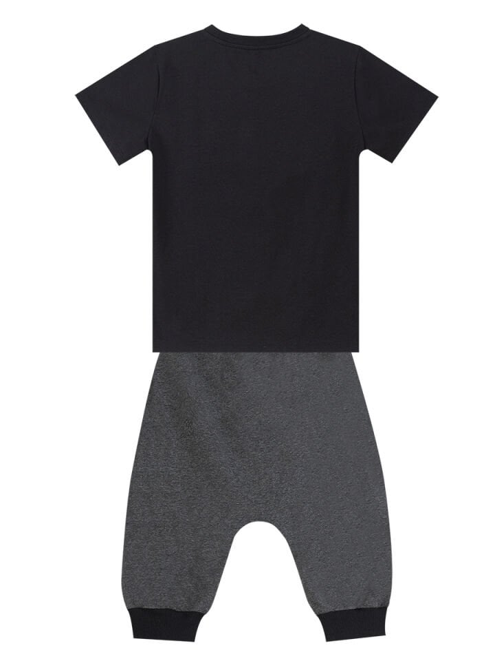Uzay Roketi Erkek Çocuk T-shirt Kapri Şort Takım 8 Y - Siyah, Antresit