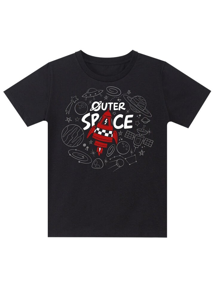 Uzay Roketi Erkek Çocuk T-shirt Kapri Şort Takım 8 Y - Siyah, Antresit