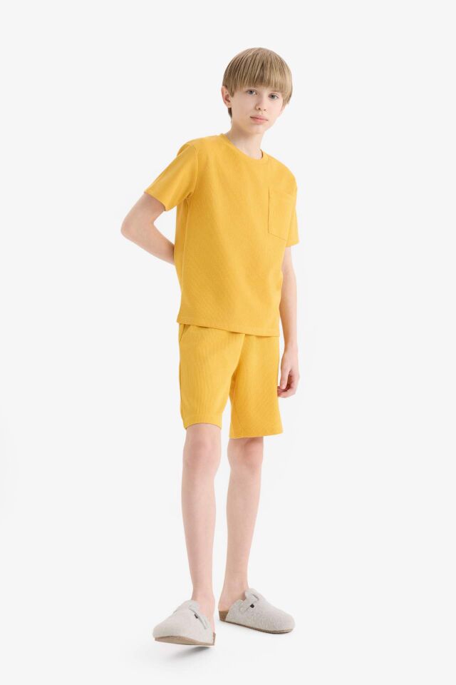 Erkek Çocuk Pijama Takımı Waffle Kısa Kollu Üst Beli Lastikli Şort