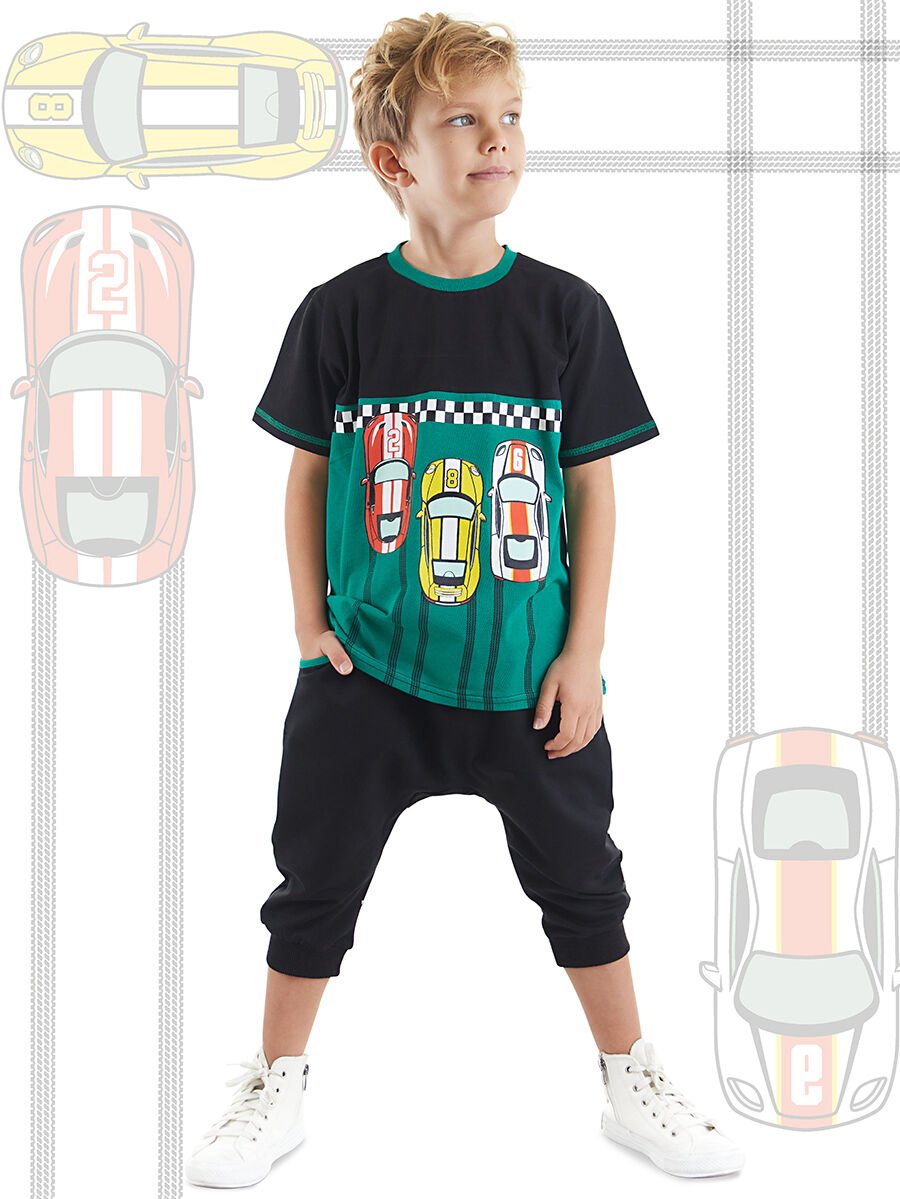 Finish Erkek Çocuk T-shirt Kapri Şort Takım 6 Y - Yeşil, Siyah