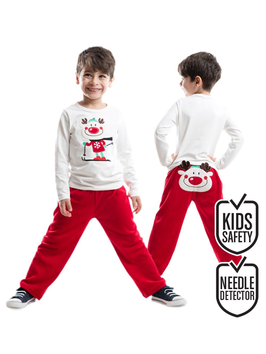 Geyik Yılbaşı Erekek Çocuk Kırmızı Kadife Takım