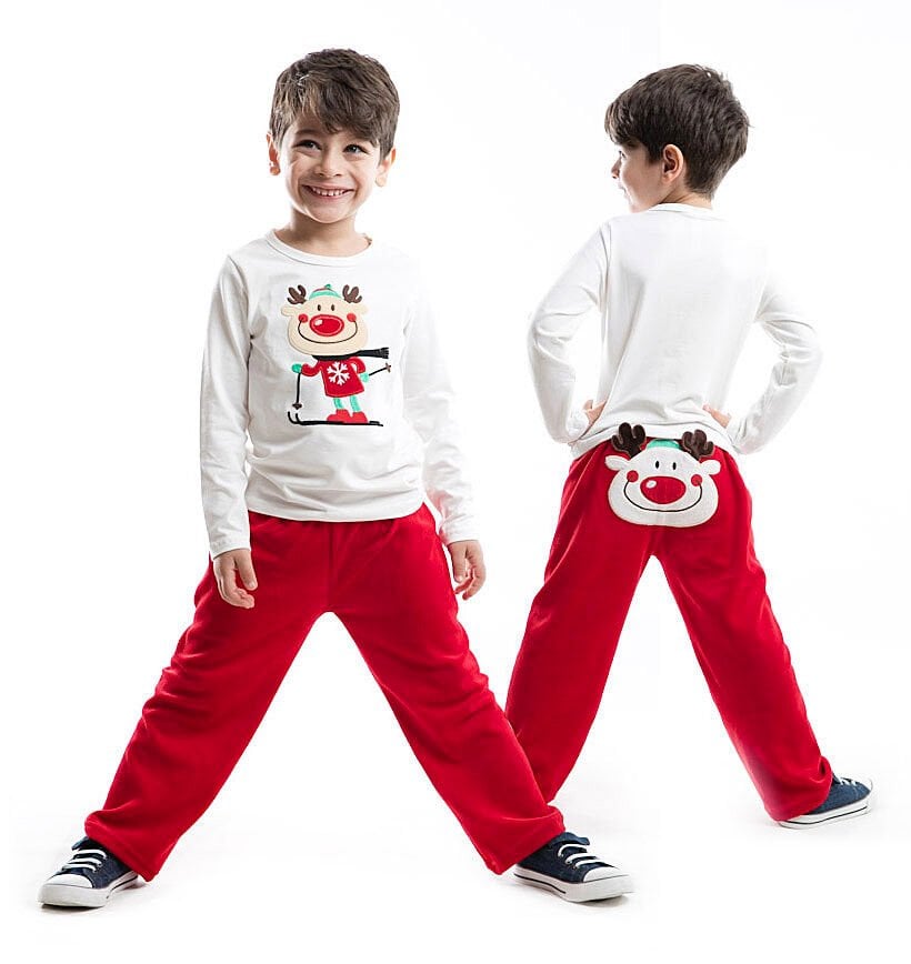 Geyik Yılbaşı Erekek Çocuk Kırmızı Kadife Takım