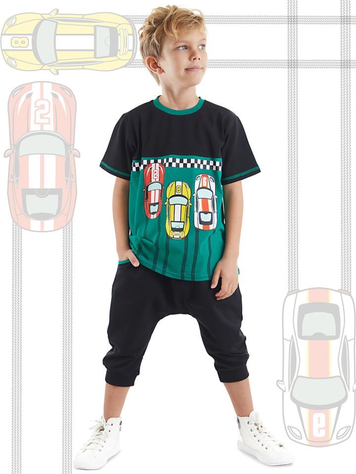 Finish Erkek Çocuk T-shirt Kapri Şort Takım 7 Y - Yeşil, Siyah
