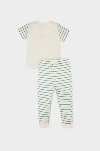 Erkek Bebek Pijama Takımı Baskılı Kısa Kollu Penye Üst Çizgili Uzun Alt