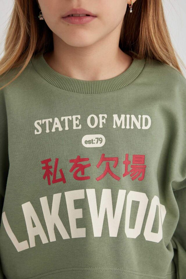 Kız Çocuk Cropped Fit Bisiklet Yaka 2'li Sweatshirt