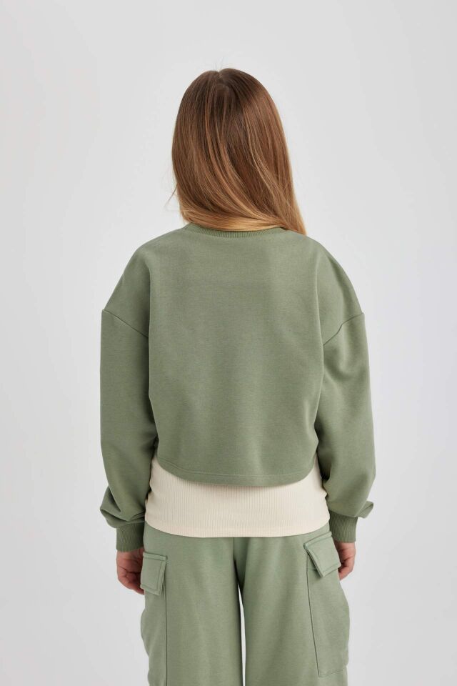 Kız Çocuk Cropped Fit Bisiklet Yaka 2'li Sweatshirt