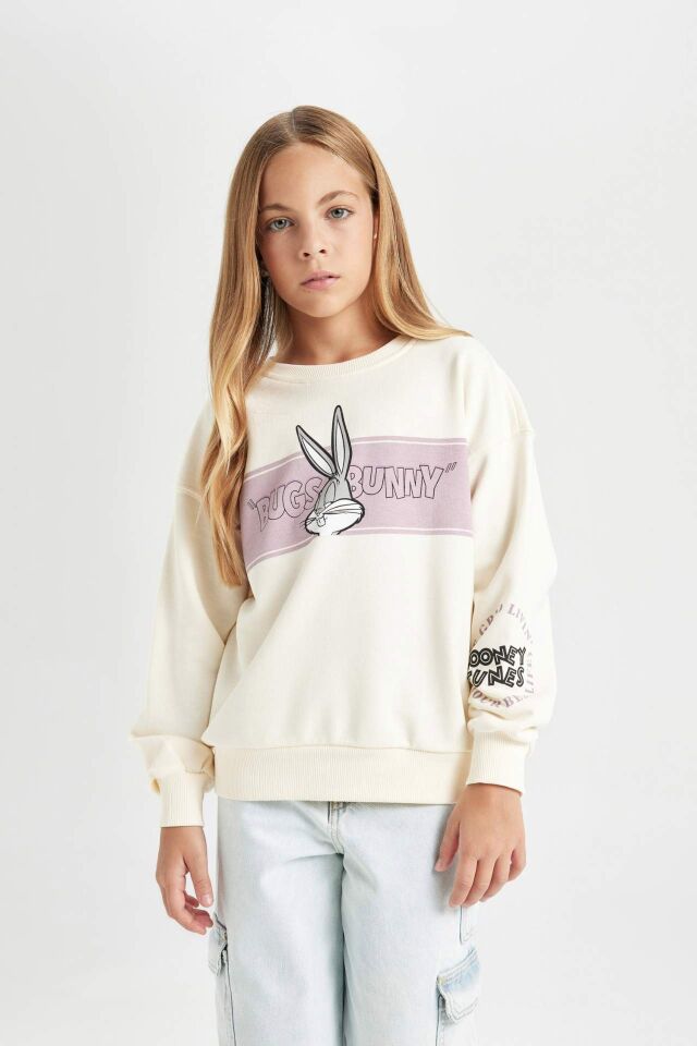 Kız Çocuk Looney Tunes Baskılı Relax Fit Bisiklet Yaka Sweatshirt