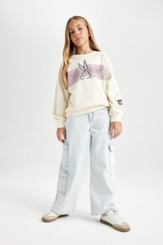 Kız Çocuk Looney Tunes Baskılı Relax Fit Bisiklet Yaka Sweatshirt