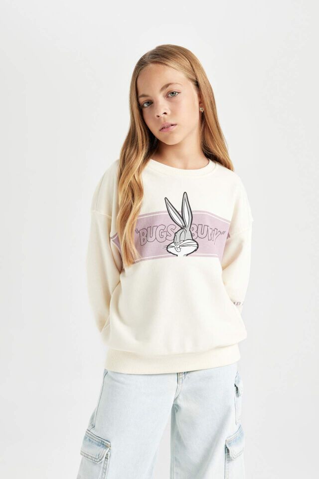Kız Çocuk Looney Tunes Baskılı Relax Fit Bisiklet Yaka Sweatshirt