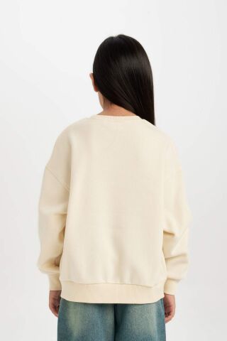 Kız Çocuk Relax Fit Bisiklet Yaka Baskılı Sweatshirt