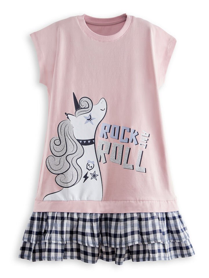 Unicorn Rock Kız Çocuk Ekose Elbise 5 Y - Pembe