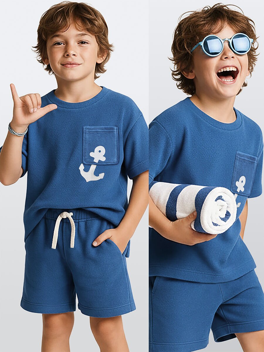 Çapa Erkek Çocuk Mavi Havlu Şort T-shirt Takım 8Y - Mavi
