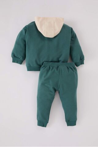 Erkek Bebek 2'li Takım Kapüşonlu Baskılı Sweatshirt Beli Lastikli Eşofman Altı