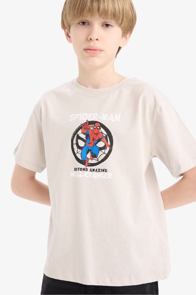 Erkek Çocuk Marvel Spiderman Bisiklet Yaka Kısa Kollu Tişört