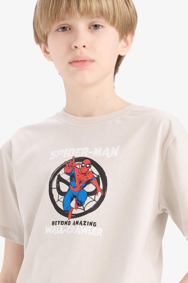 Erkek Çocuk Marvel Spiderman Bisiklet Yaka Kısa Kollu Tişört