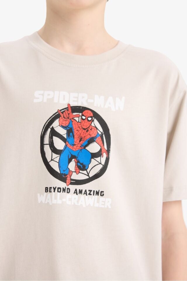 Erkek Çocuk Marvel Spiderman Bisiklet Yaka Kısa Kollu Tişört