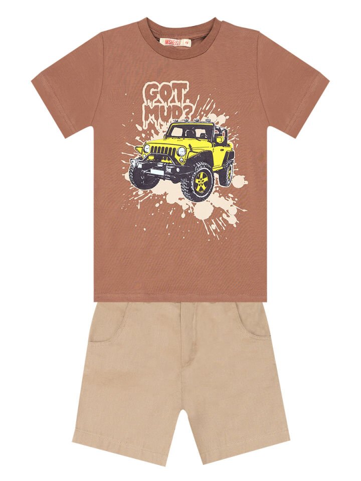 Jeep Mood Erkek Çocuk T-shirt Gabardin Şort Takım 10 Y - Kahverengi, Bej