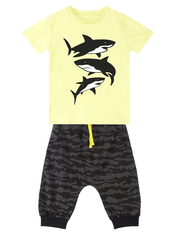 Sharks Erkek Çocuk T-shirt Kapri Şort Takım 6 Y - Sarı, Siyah