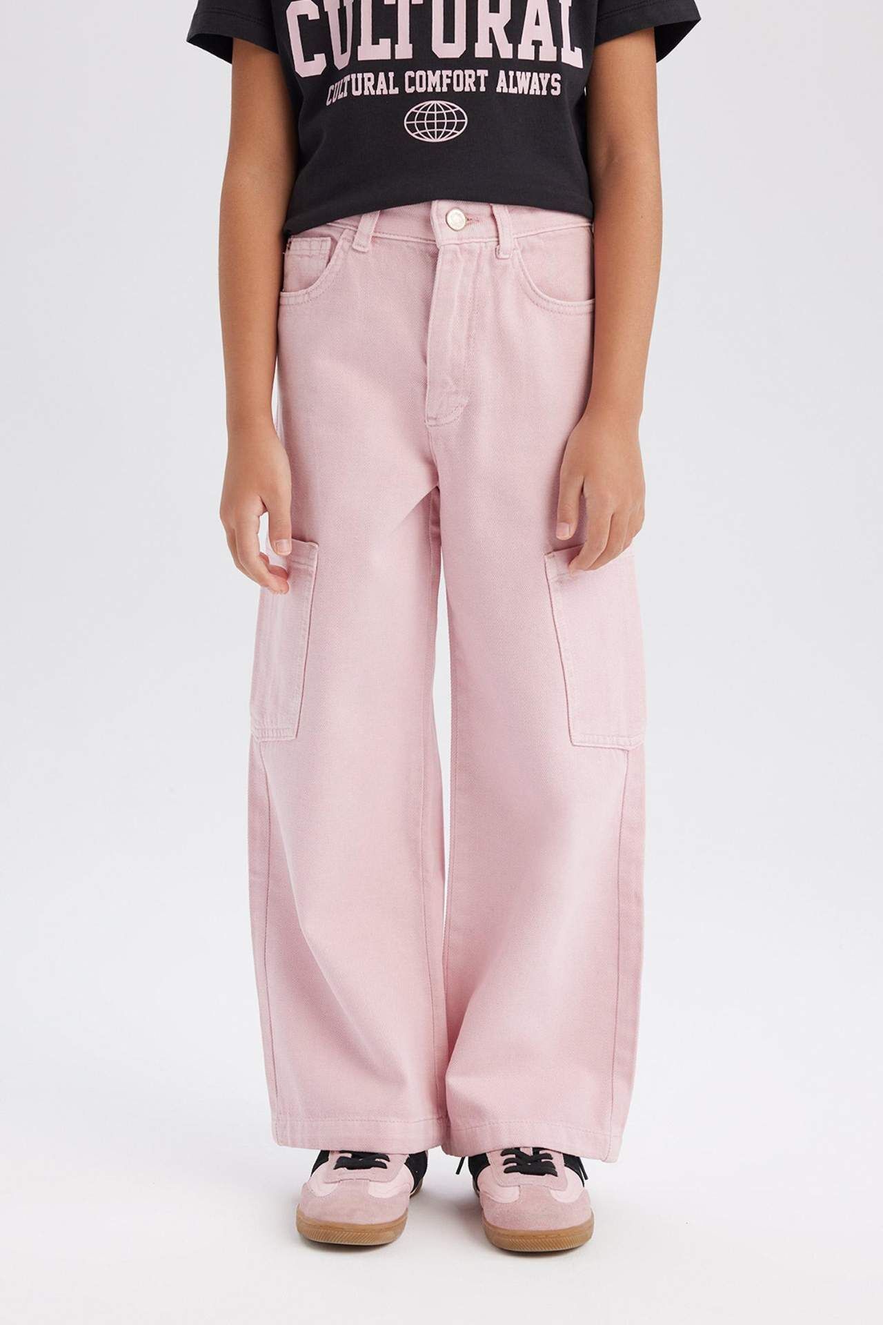 Kız Çocuk Wide Leg Kargo Geniş Paça Jean Pantolon