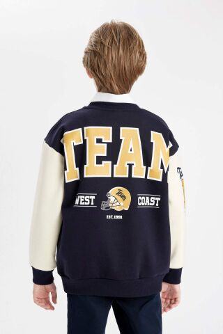 Erkek Çocuk Oversize Geniş Kalıp Bisiklet Yaka Baskılı Kalın Sweatshirt