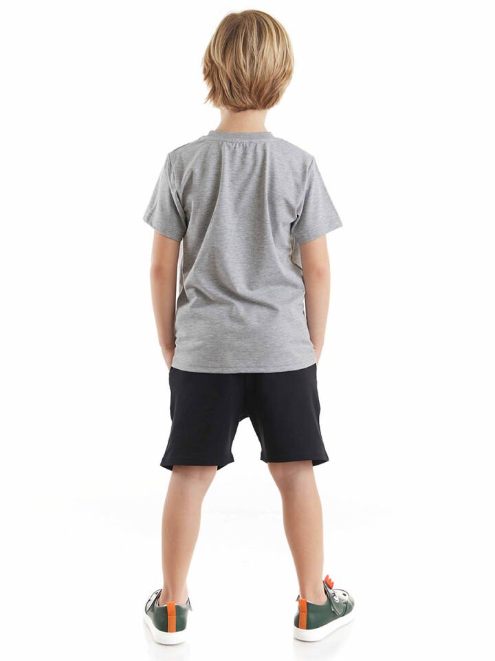 Korsan Timsah Erkek Çocuk T-shirt Şort Takım 8 Y - Gri, Siyah