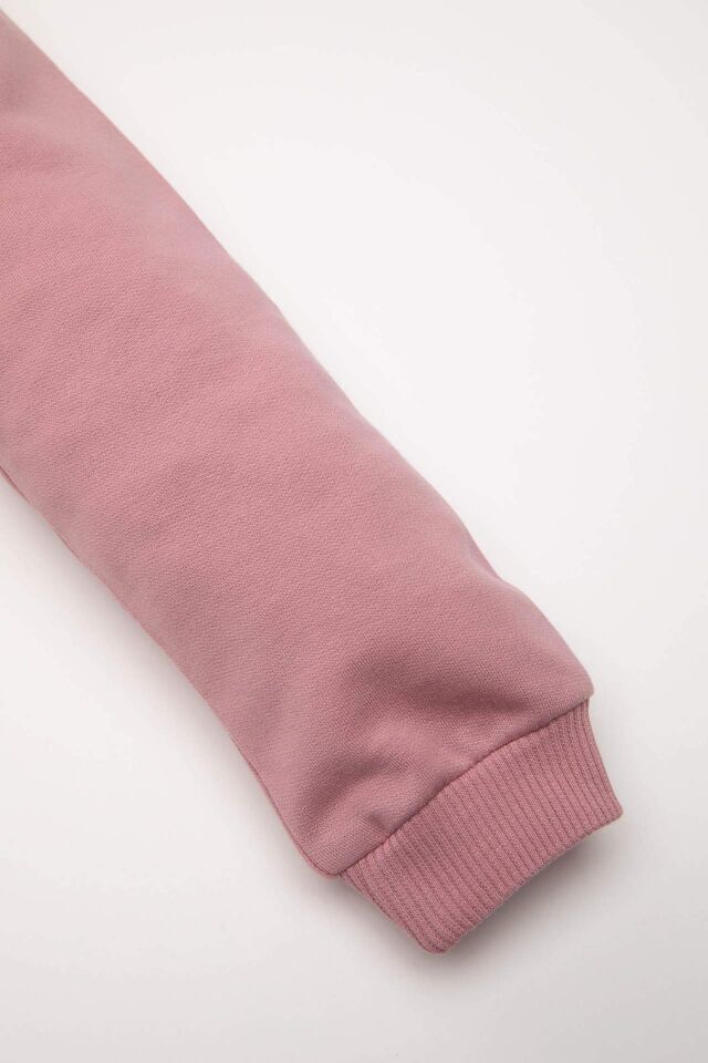 Kız Bebek Bisiklet Yaka Baskılı İçi Yumuşak Tüylü Sweatshirt