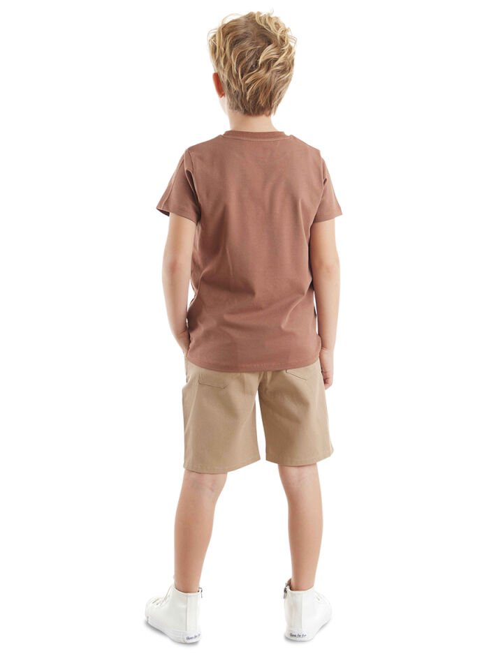 Jeep Mood Erkek Çocuk T-shirt Gabardin Şort Takım 5 Y - Kahverengi, Bej