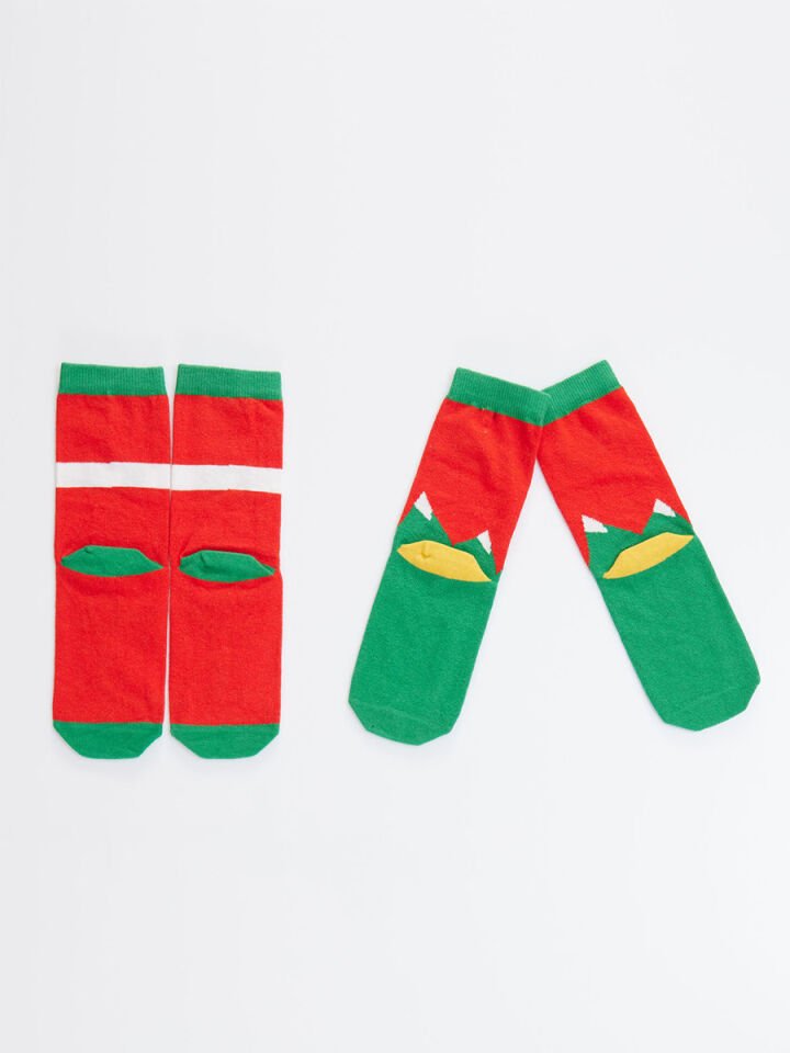 Geyik&Penguen Unisex Çocuk 2li Çorap Takım 4-5 Y - Kırmızı, yeşil