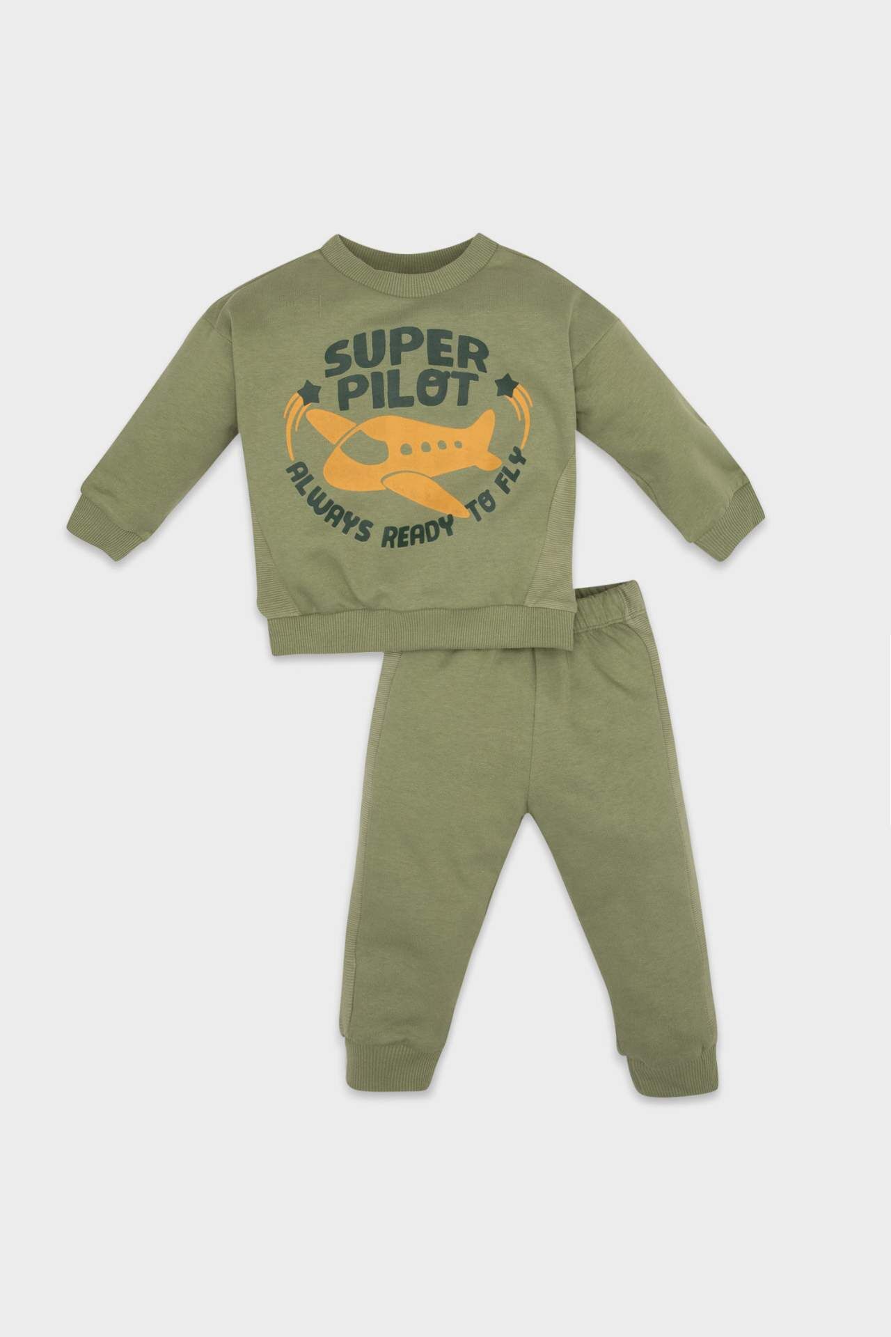 Erkek Bebek 2'li Takım Baskılı Bisiklet Yaka Sweatshirt Beli Lastikli Jogger Eşofman Altı
