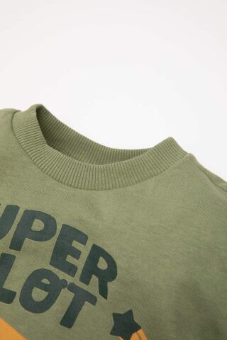 Erkek Bebek 2'li Takım Baskılı Bisiklet Yaka Sweatshirt Beli Lastikli Jogger Eşofman Altı