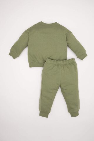 Erkek Bebek 2'li Takım Baskılı Bisiklet Yaka Sweatshirt Beli Lastikli Jogger Eşofman Altı