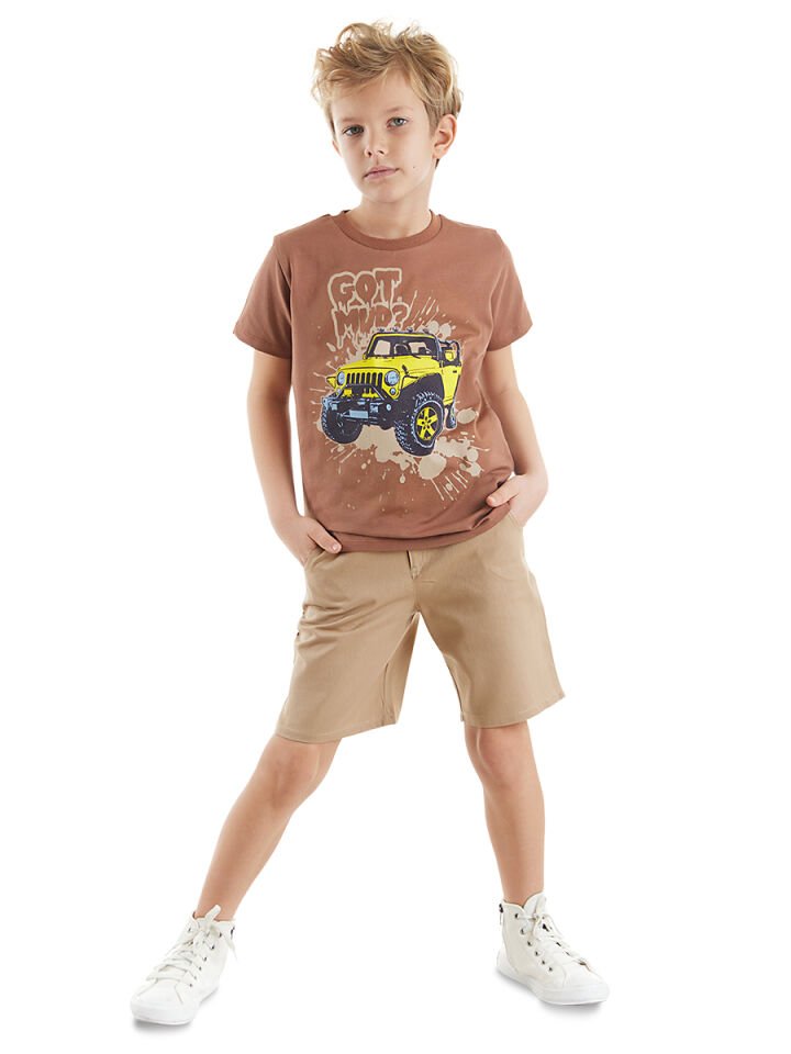 Jeep Mood Erkek Çocuk T-shirt Gabardin Şort Takım 7 Y - Kahverengi, Bej