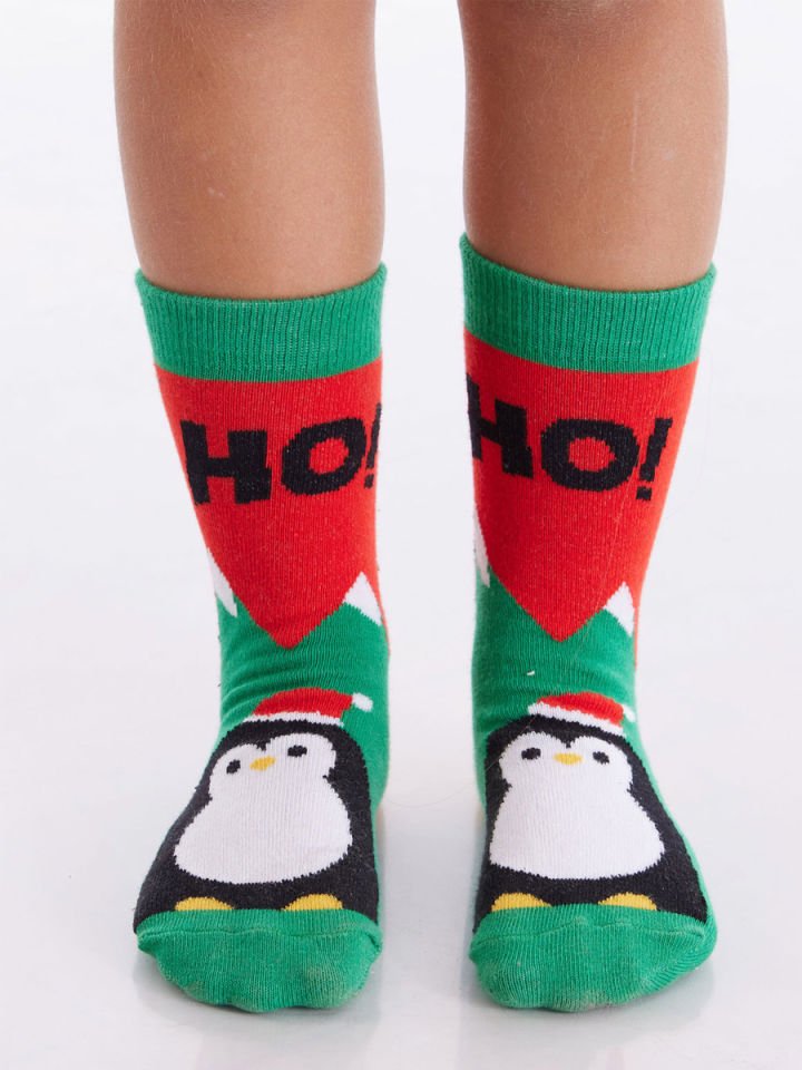 Geyik&Penguen Unisex Çocuk 2li Çorap Takım 6-7 Y - Kırmızı, yeşil