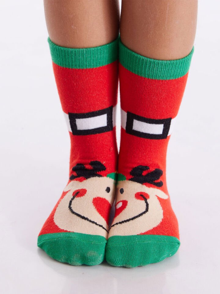 Geyik&Penguen Unisex Çocuk 2li Çorap Takım 6-7 Y - Kırmızı, yeşil