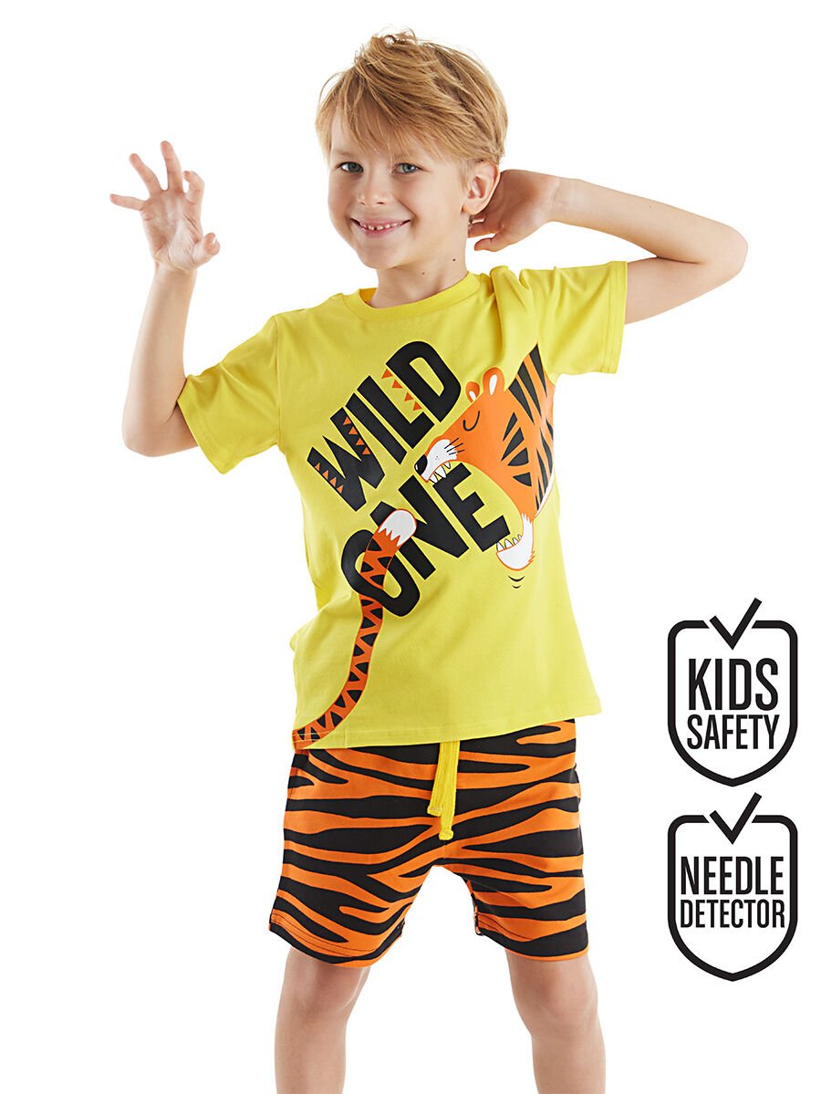 Wild One Erkek Çocuk T-shirt Şort Takım 4 Y - Sarı, Turuncu, Siyah