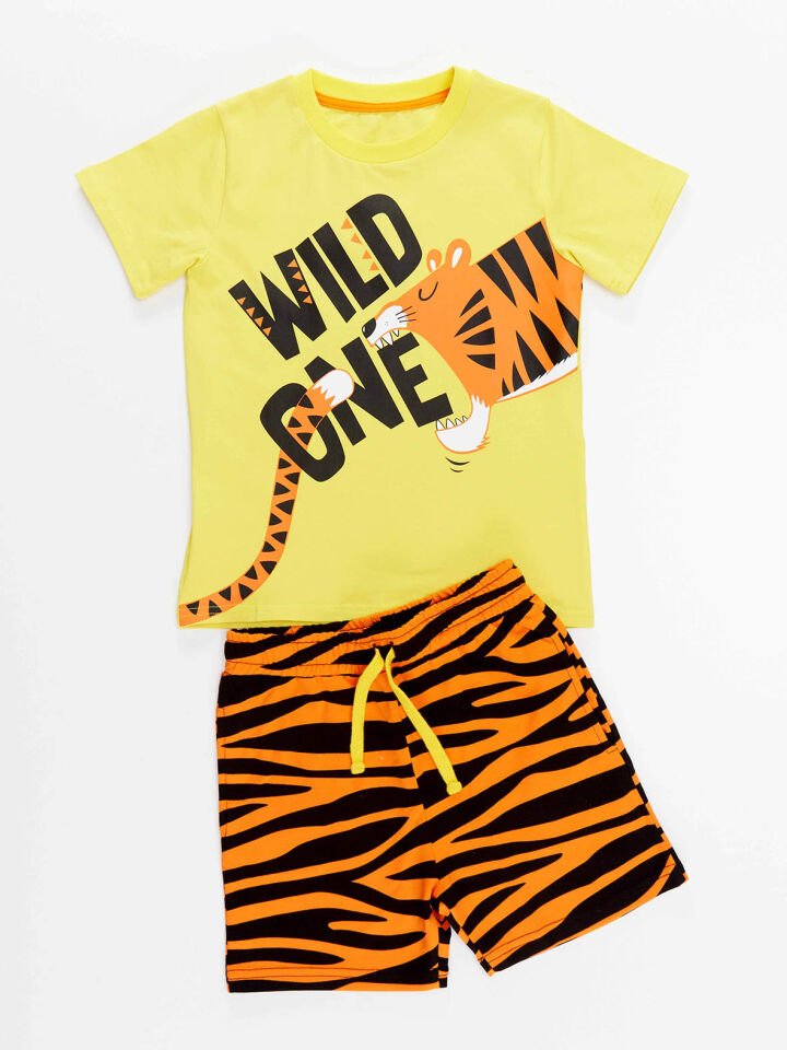 Wild One Erkek Çocuk T-shirt Şort Takım 4 Y - Sarı, Turuncu, Siyah