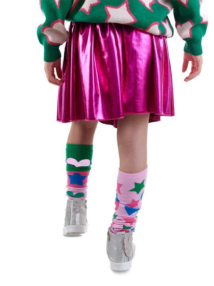 Yıldız Kalp Kız Çocuk Yeşil Pembe Tozluk